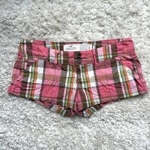 Y2K Hollister Shorts Women 0 Pink Plaid Low Rise Micro Mini Cheeky Preppy Bratz